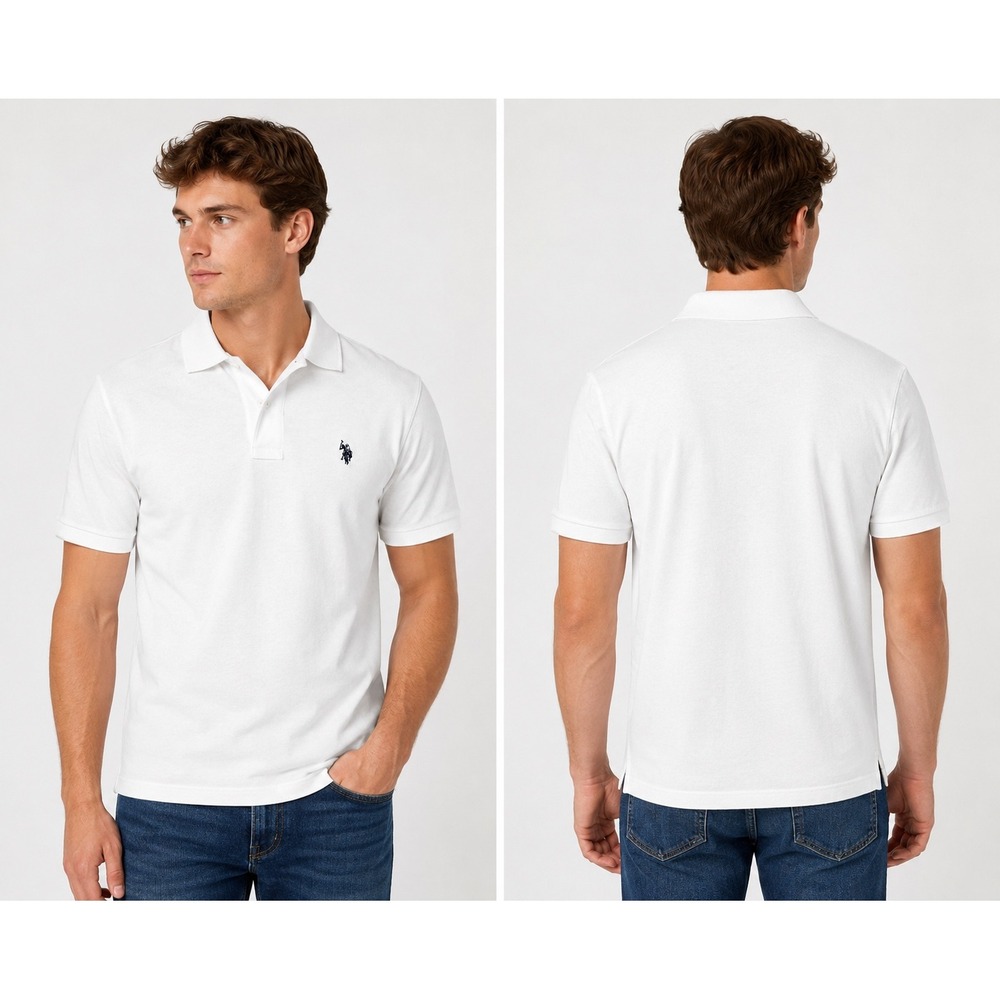US Polo Assn Mens White Short Sleeve Pique Polo Shirt Large NWT‎ Logo Cotton